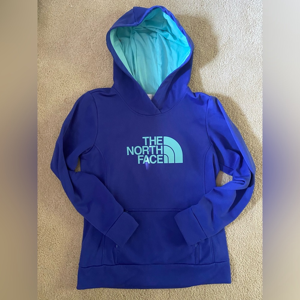 Periwinkle and Tourquoise Northface Fleece-lined Hoodie, Medium, Women’s